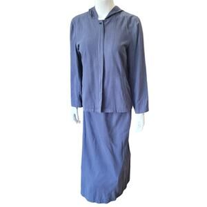 Democracy Blue 2 Piece Hooded Jacket & Wrap Skirt Small Modest Neutral Cozycore